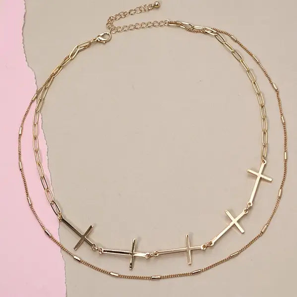 Cross Link Double Layer Necklace