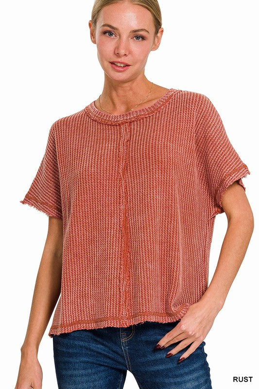 Washed Waffle Top W/ Back Patch