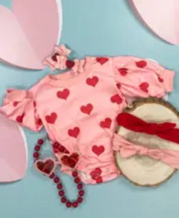 Kid's Valentine's Onesie w/ Hearts