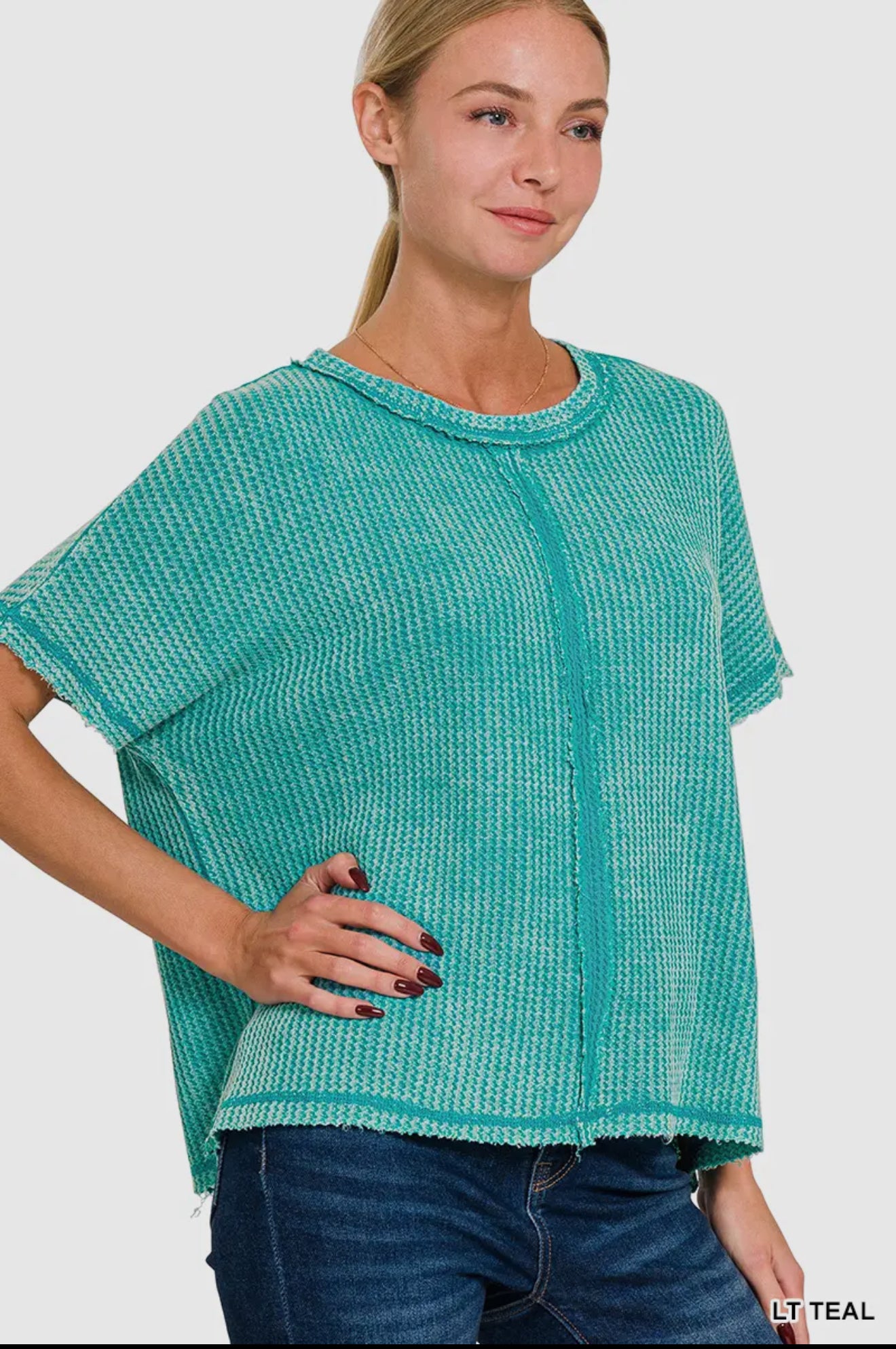 Washed Waffle Top W/ Back Patch