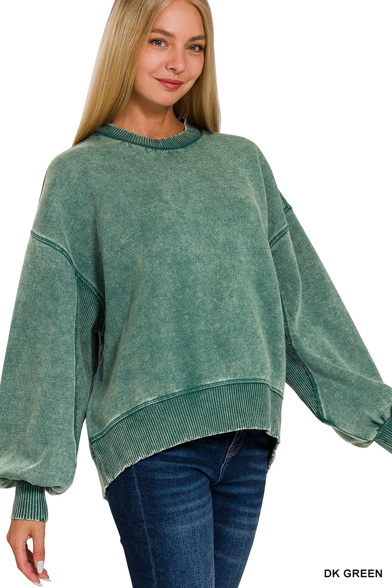 Acid wash fleece oversized pullover