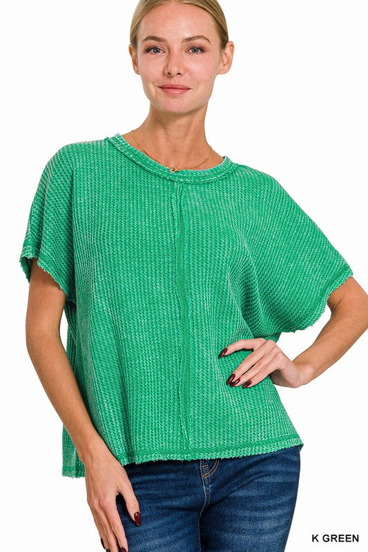 Washed Waffle Top W/ Back Patch