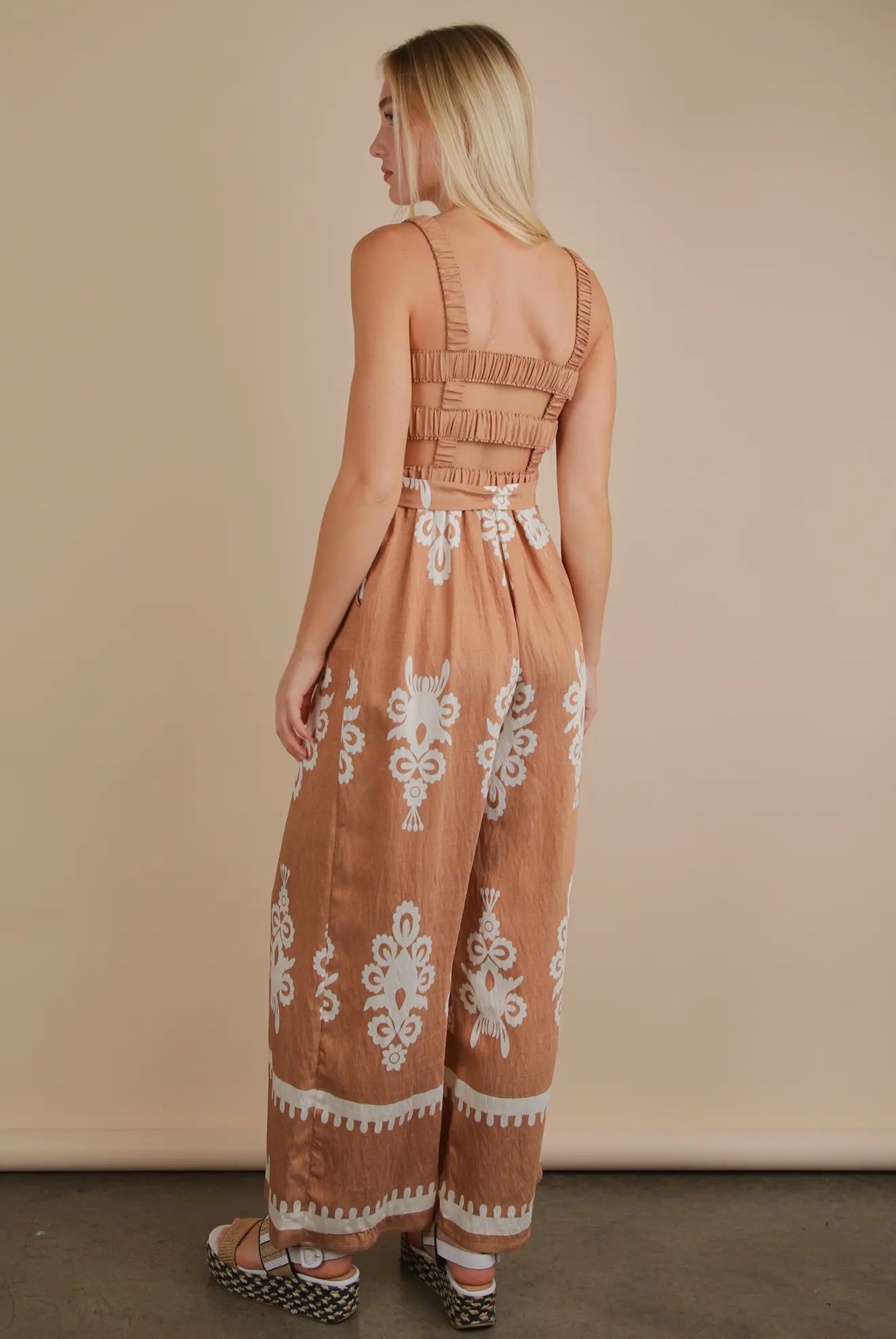 Boho Printed Smocking Detail Jumpsuit