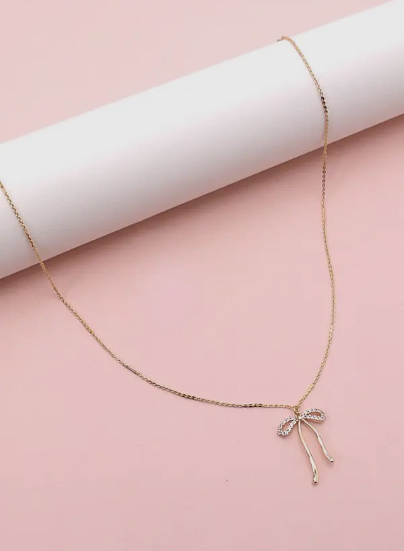 Rhinestone Bow Pendant Necklace