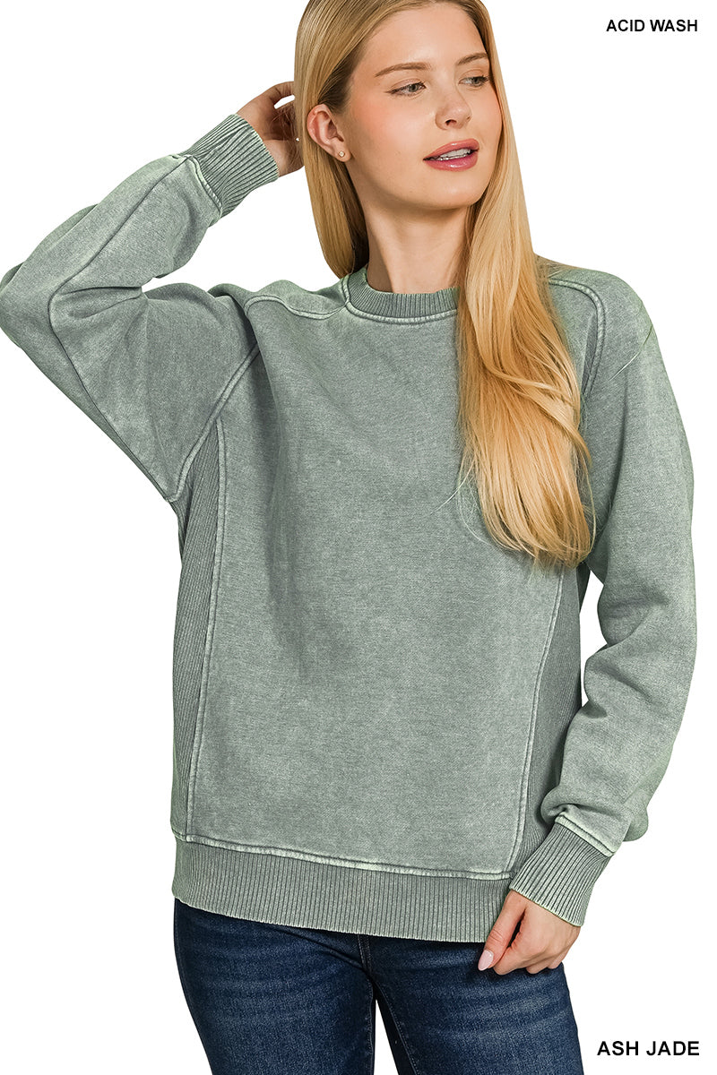 Acid washed fleece sweatshirts side rib