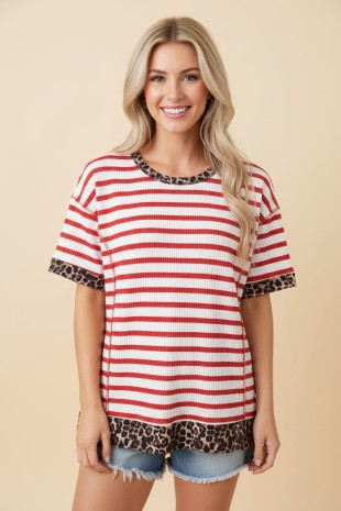 Plus Stripe Contrast Urban Rib Top