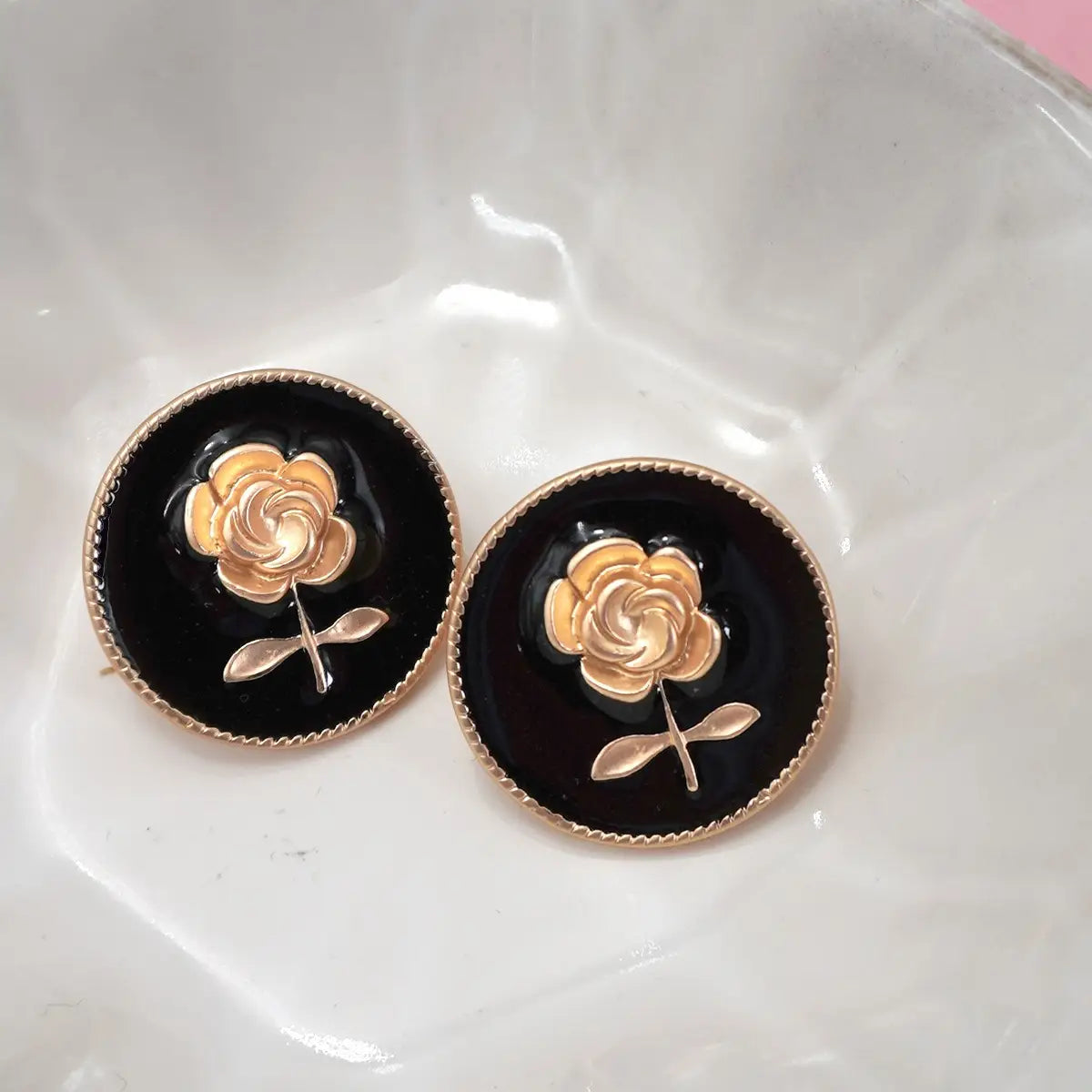 Epoxy Gold Rose Flower Stud Earrings