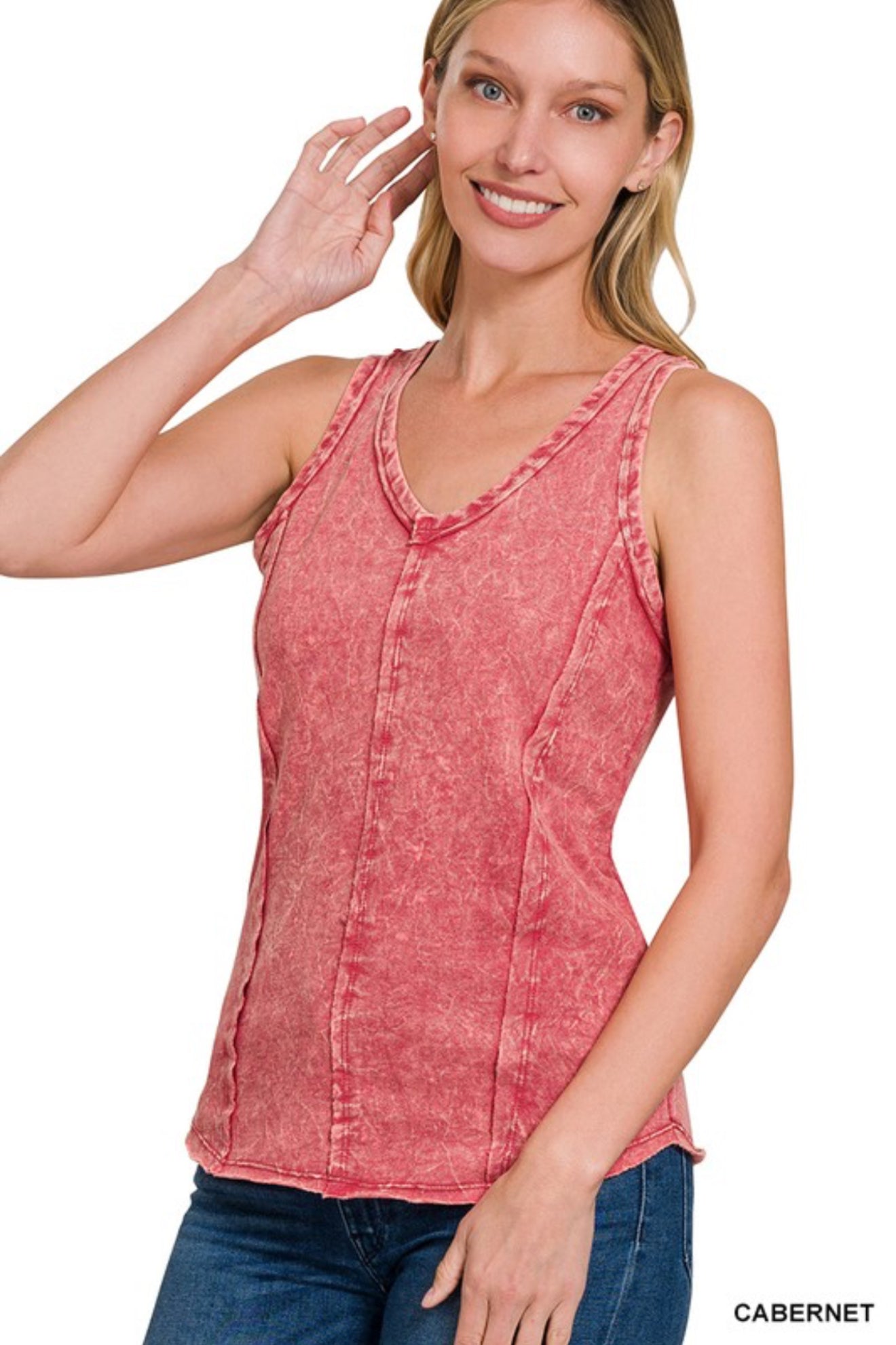 Crinkle Washed Raw Edge Tank Top