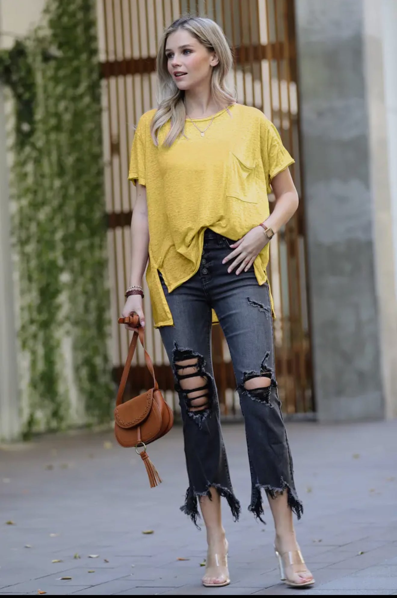 Long Side Slit Washed Burnout Top