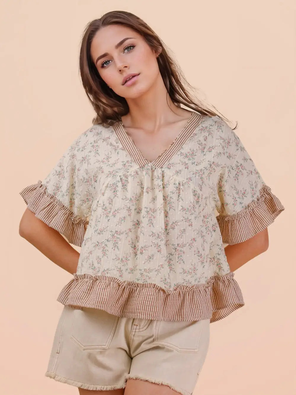 Floral Printed Ruffle Hem Blouse Top