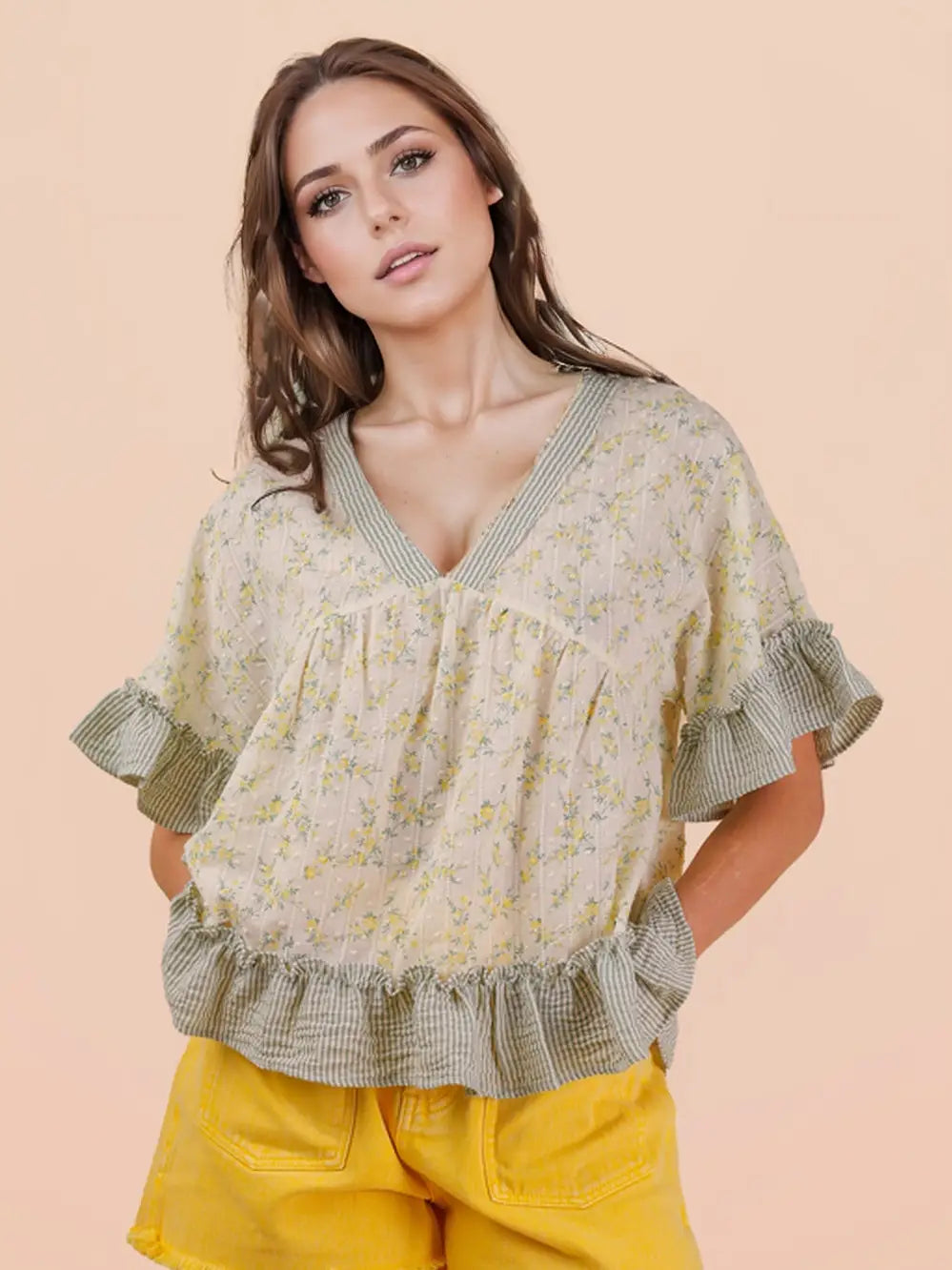 Floral Printed Ruffle Hem Blouse Top