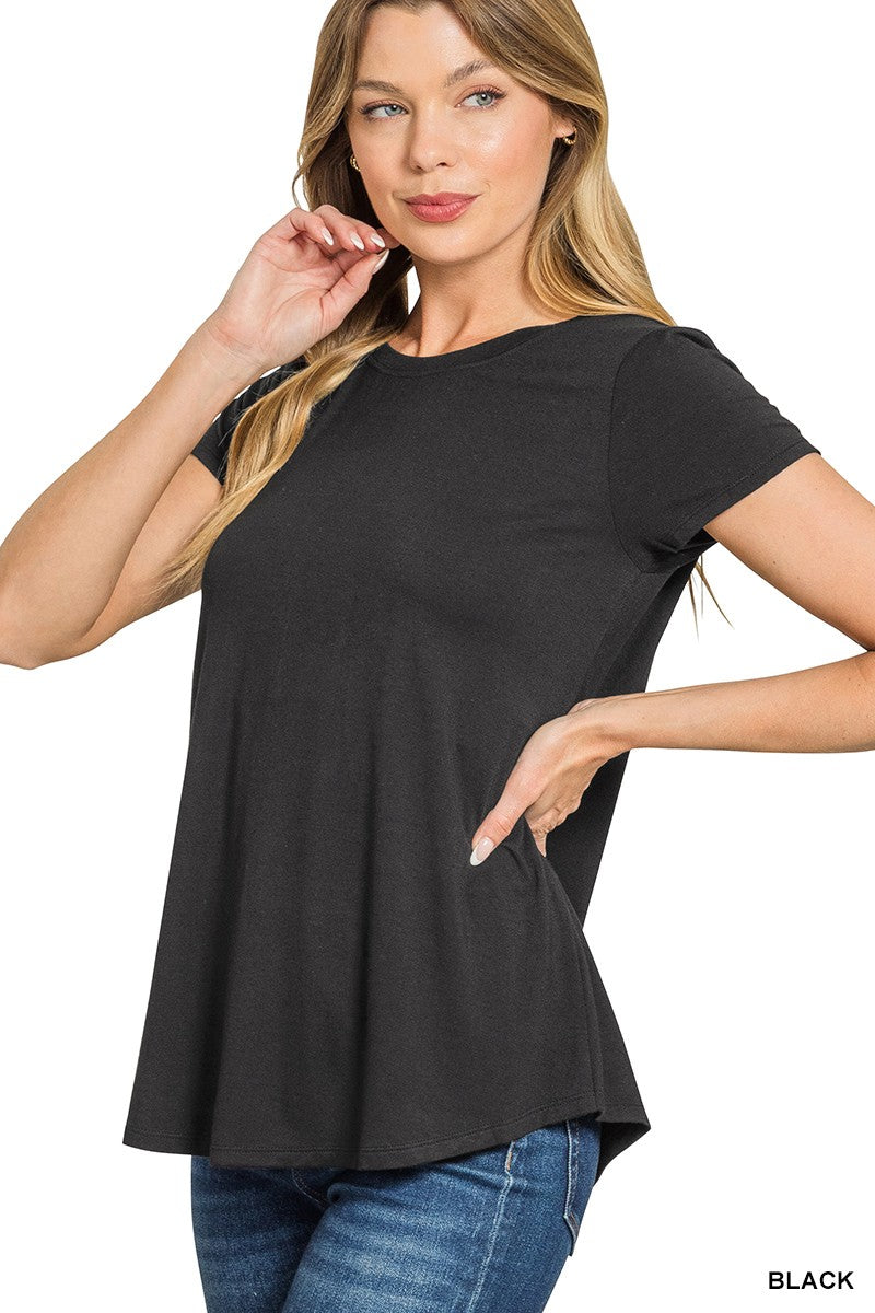 Zenana Flowy Round Hem Rayon Short Sleeve Top