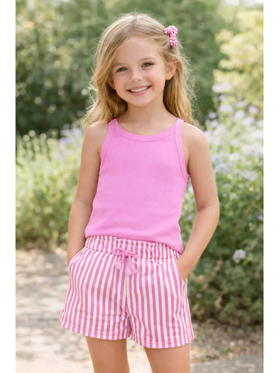 Girl's Pink Stipe Short Set w/ Scrunchie