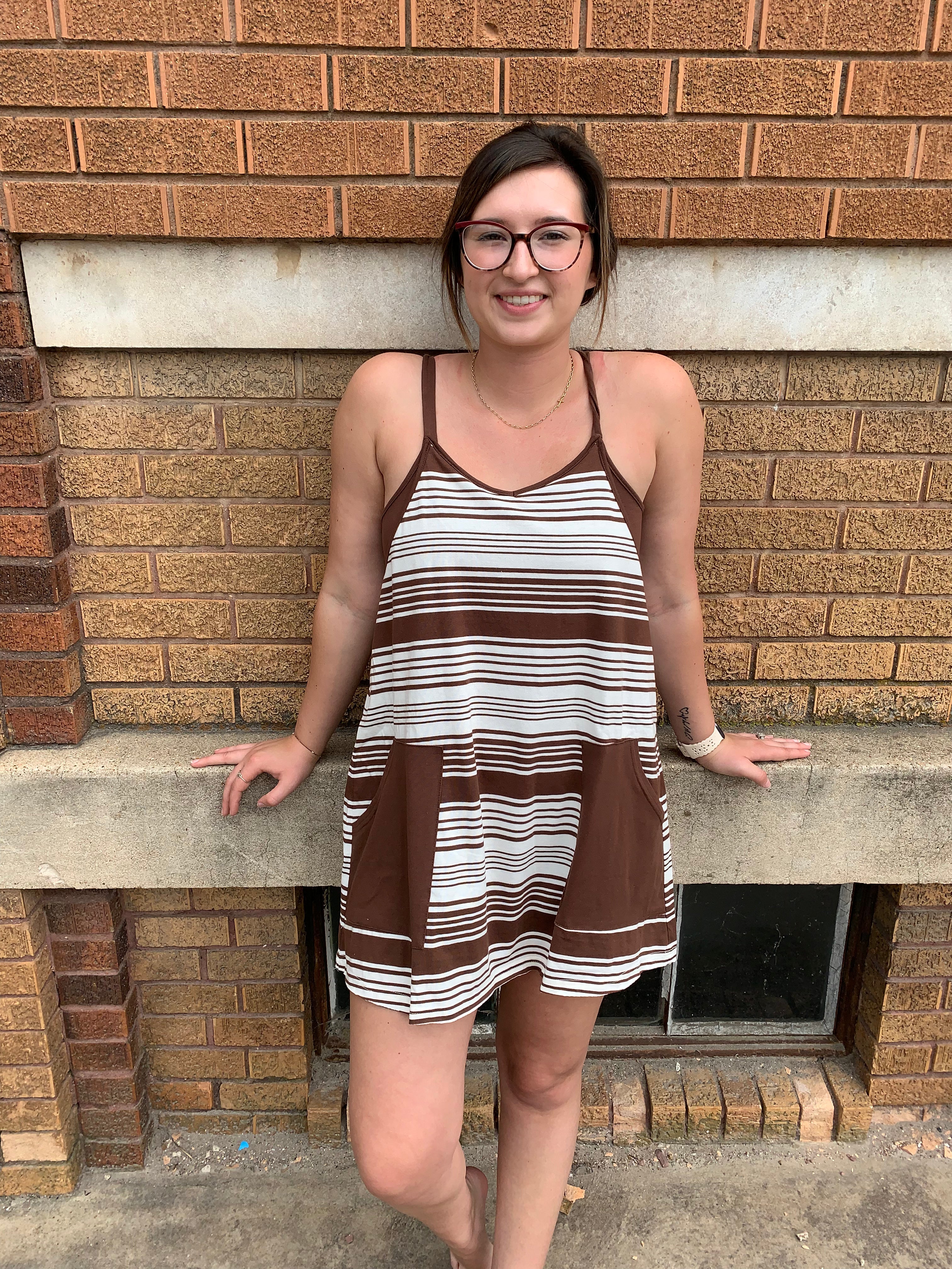 Striped Knit Mini Dress w/ Shorts
