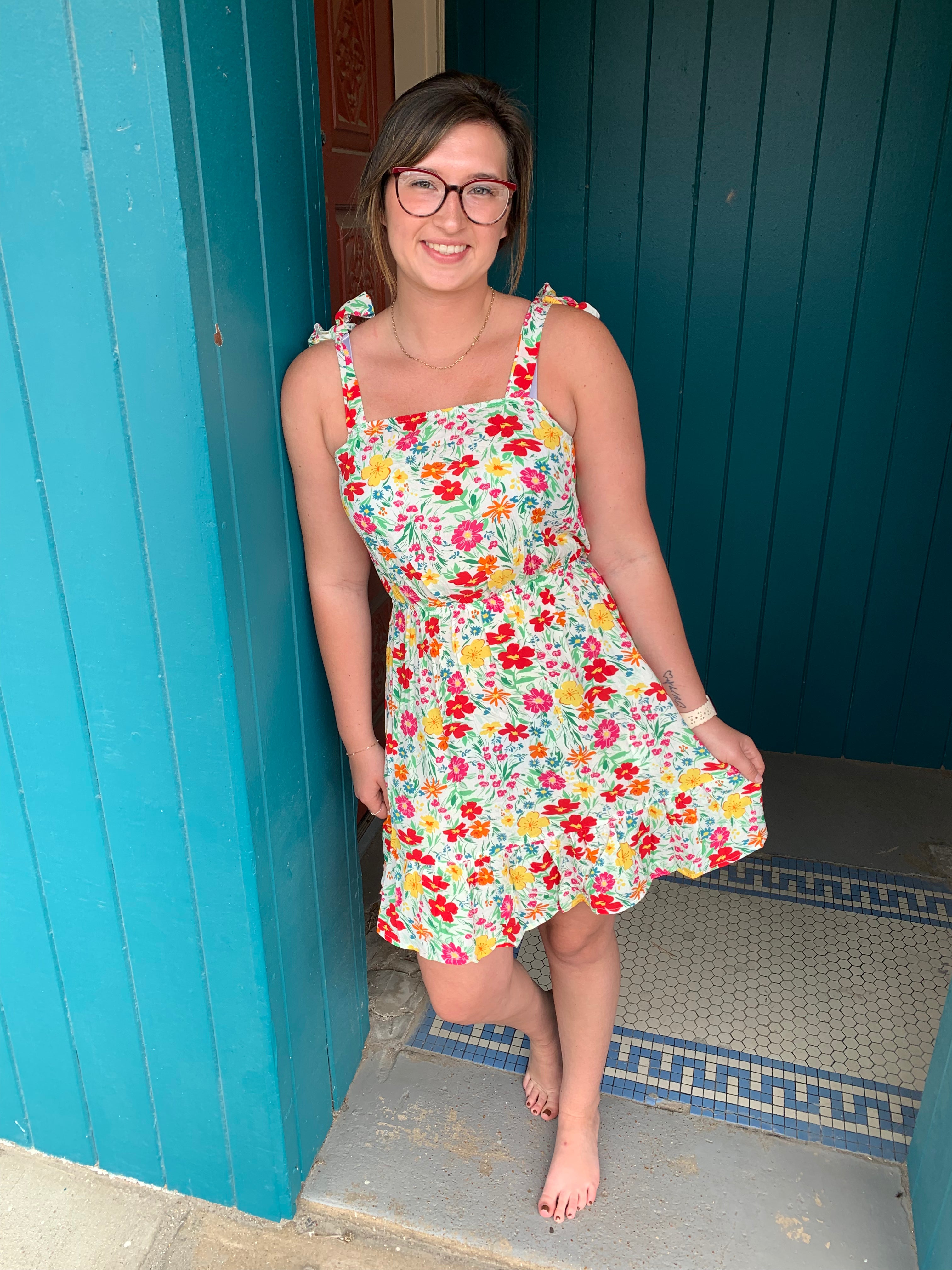 Floral Knotted Strap Dress