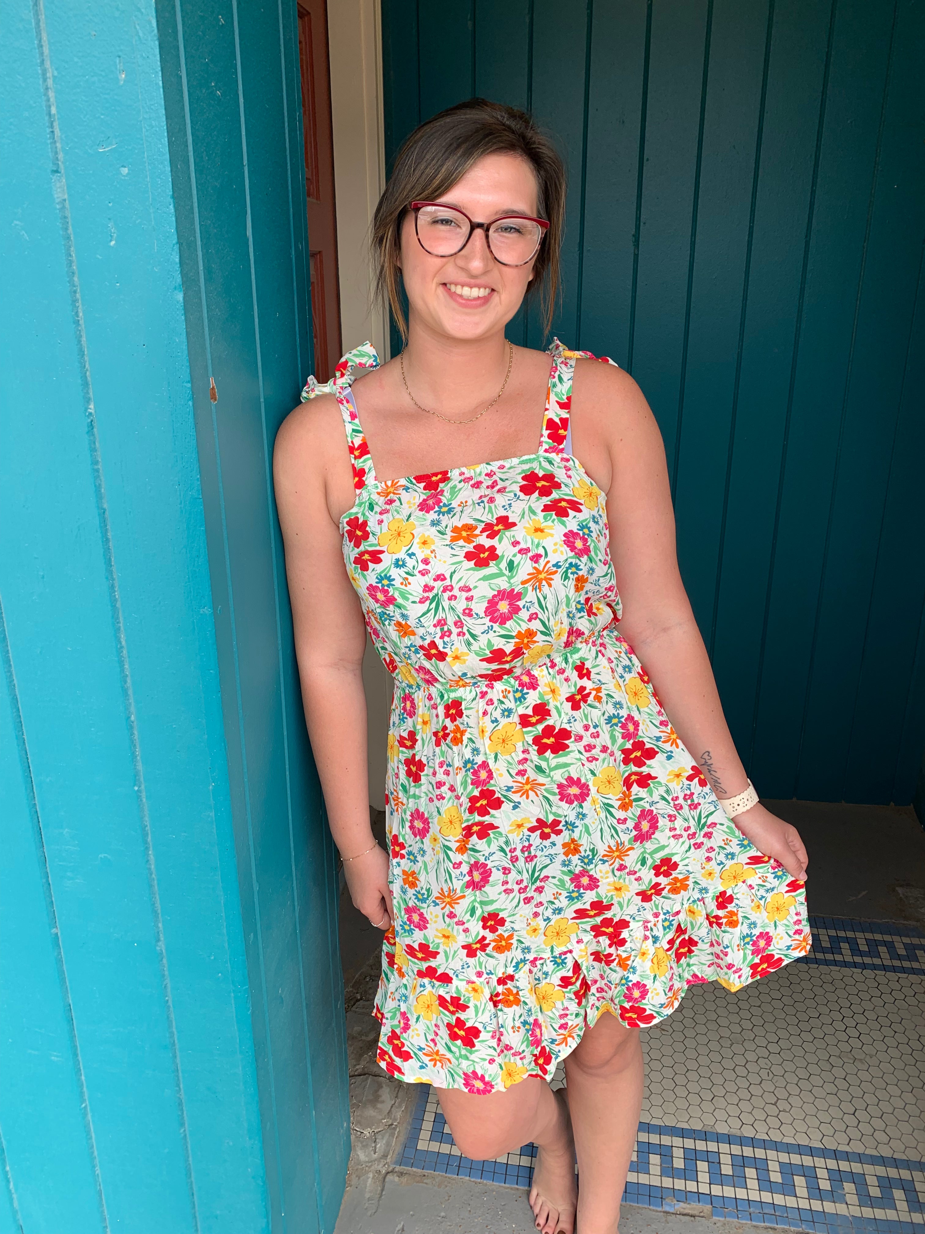 Floral Knotted Strap Dress