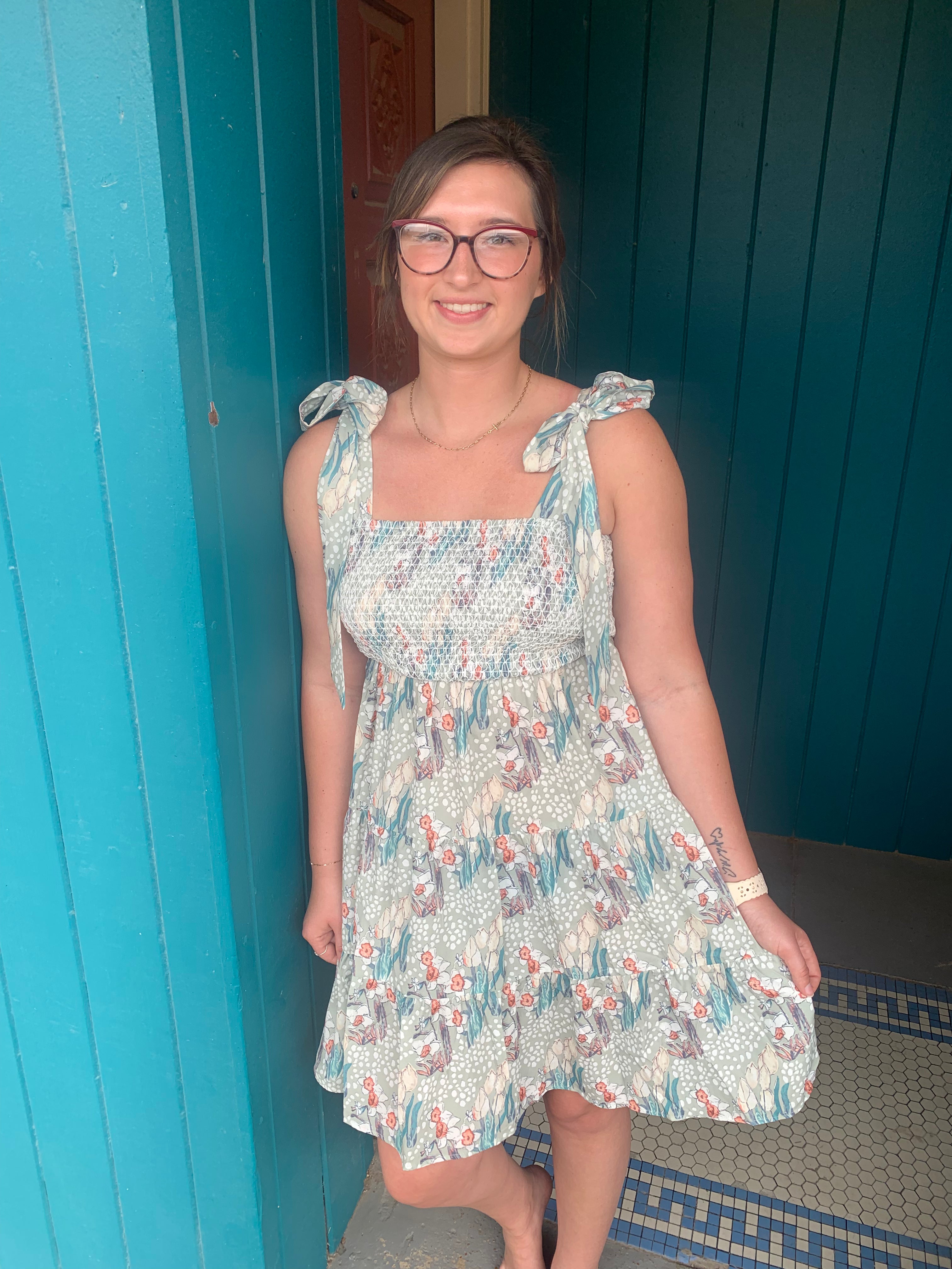 Sage Floral Knot Dress