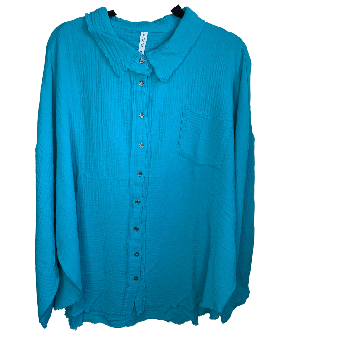 Dusty Teal Oversized Raw Edge Shirt