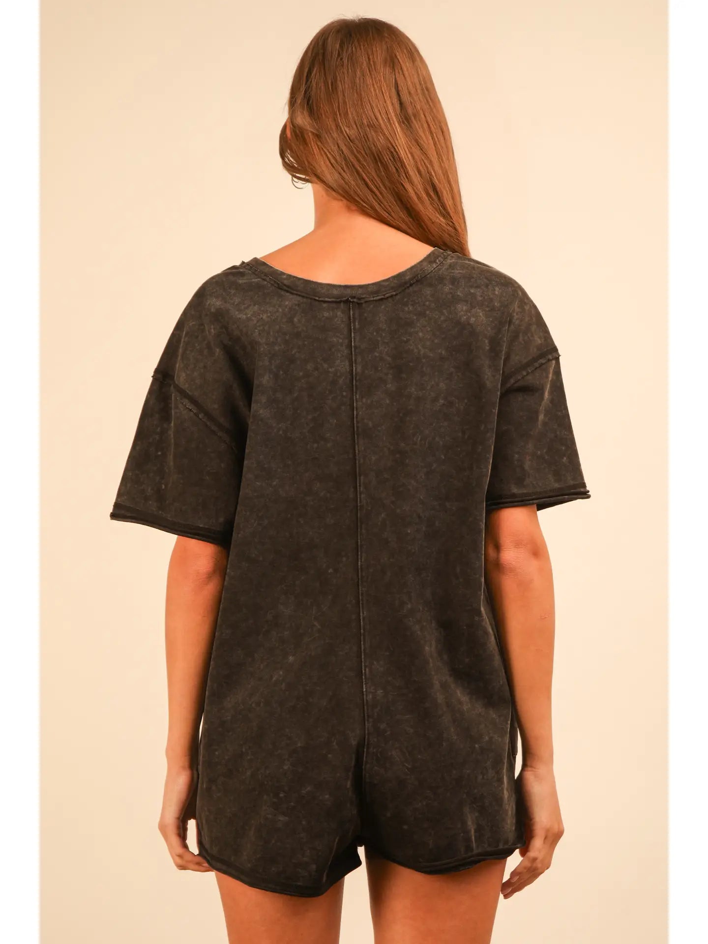 Mineral Washed Oversized Casual Knit Romper