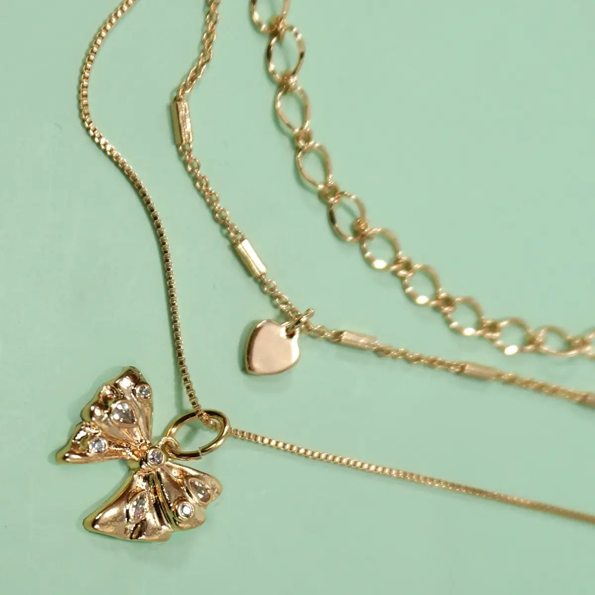 Multi Layered Bow Heart Necklace