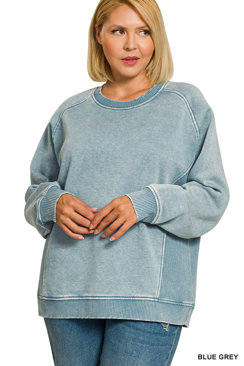 Zenana Plus Acid Washed Fleece Sweatshirts Side Rib
