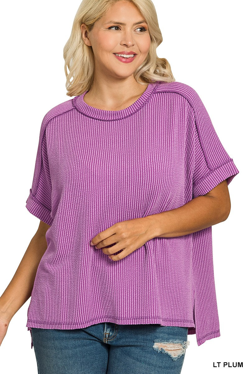 Plus Corded Rib Short Sleeve Top