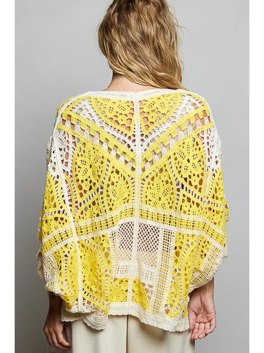 Relaxed Fit Crochet Open Cardigan Top