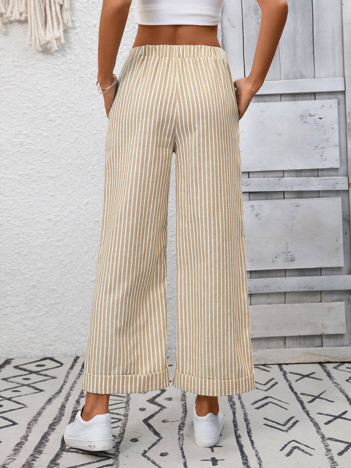 Striped High Waist Cropped Straight Leg Pants