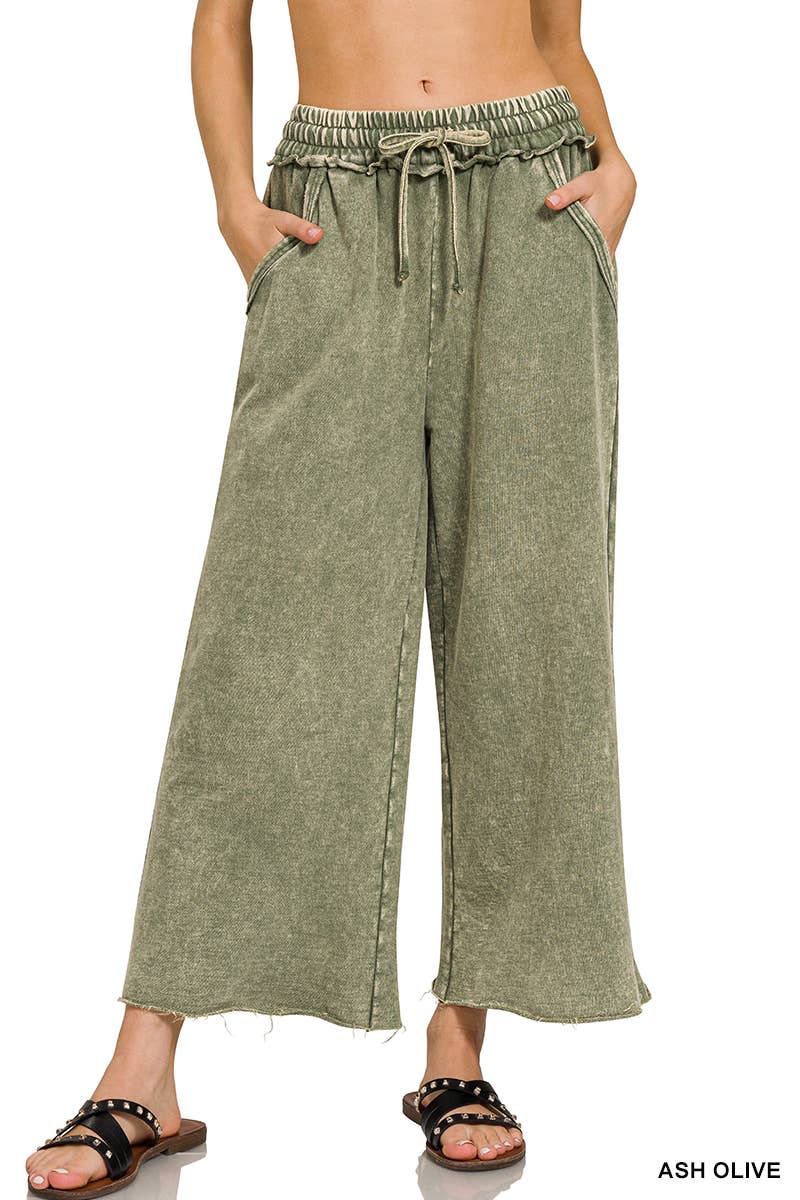 Zenana Acid wash French Terry Pants w/ Pockets