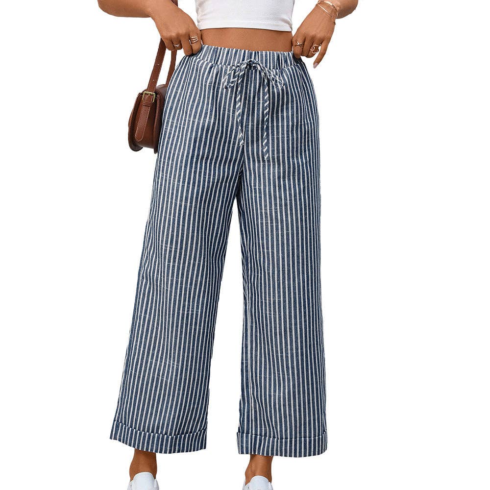Striped High Waist Cropped Straight Leg Pants
