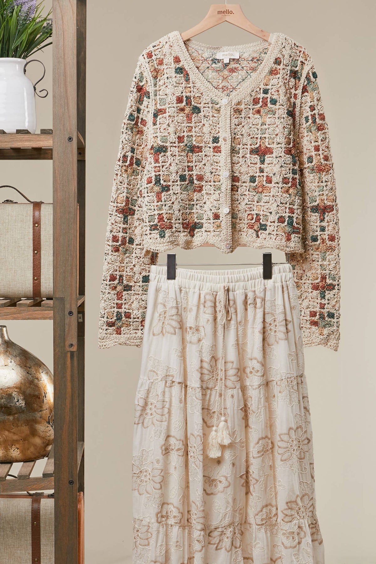 Boho Patchwork Crochet Button Cardigan