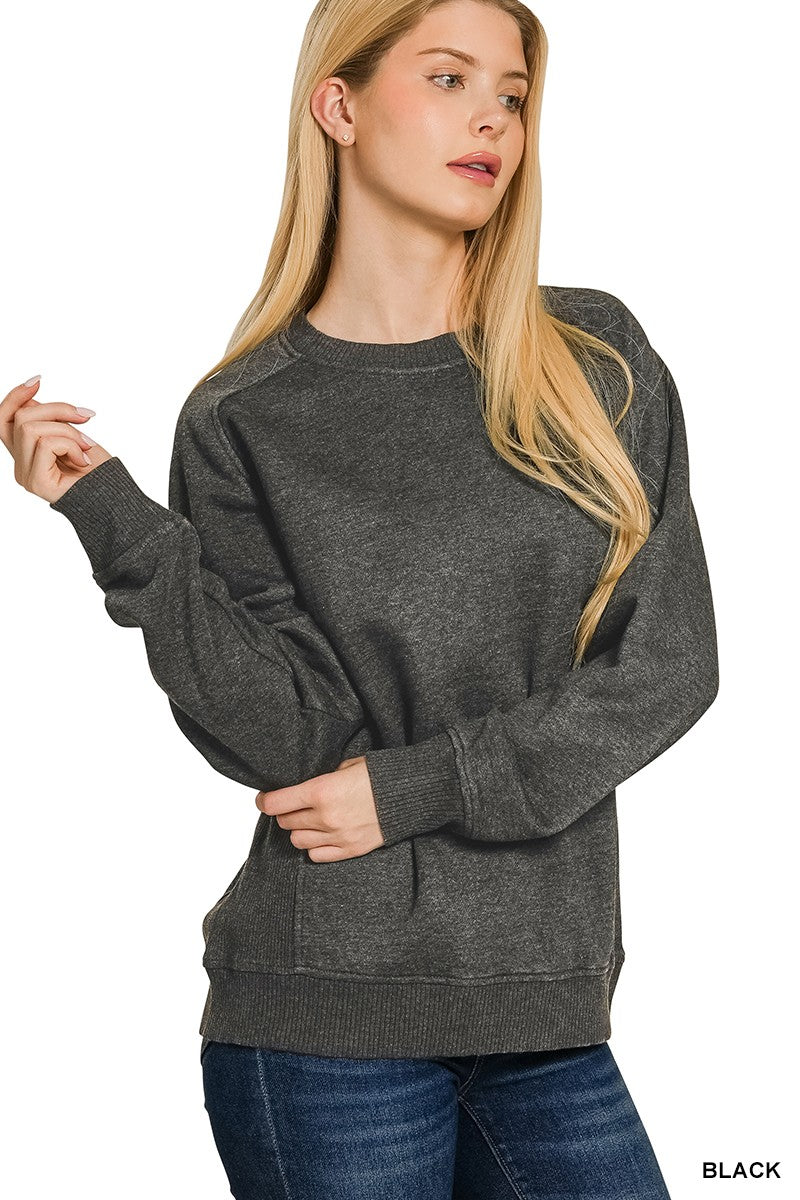 Acid washed fleece sweatshirts side rib