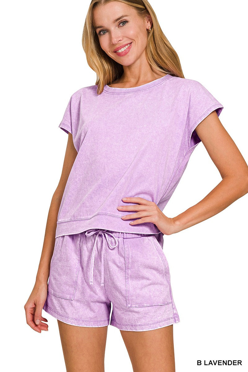 Washed Sleeveless Top & Shorts Set