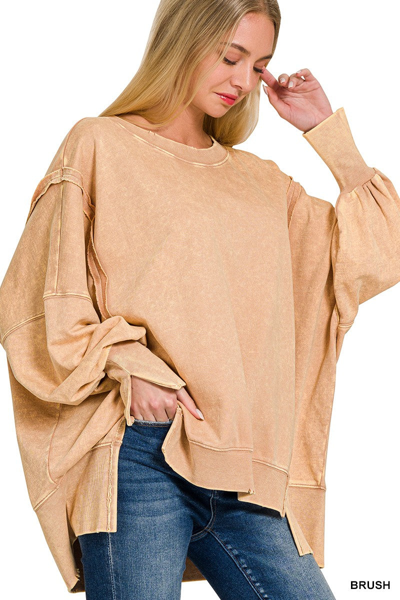 Acid Wash F/terry Exposed-seam Sweatshirt