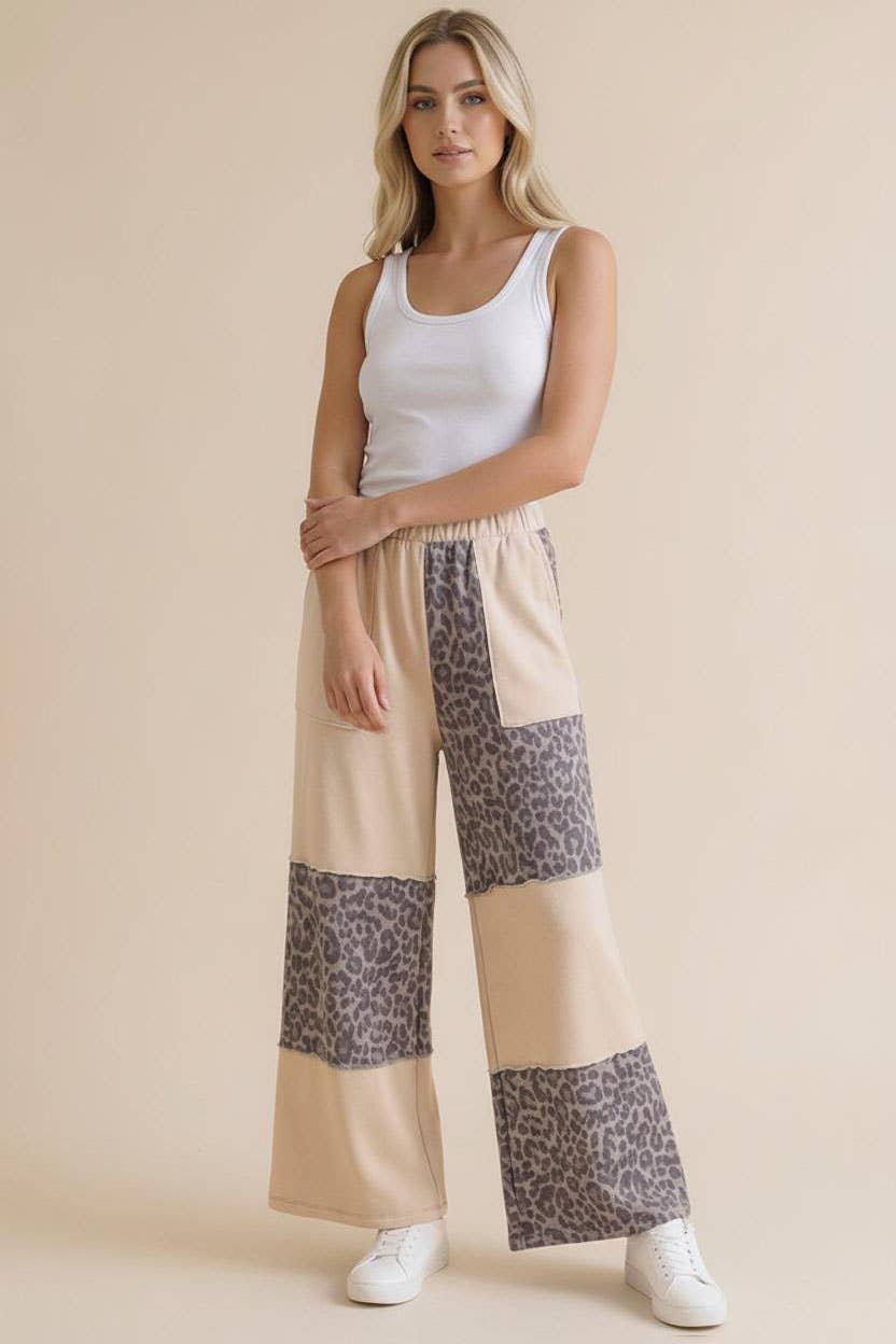 French Terry Leopard Color Block W/pocket
