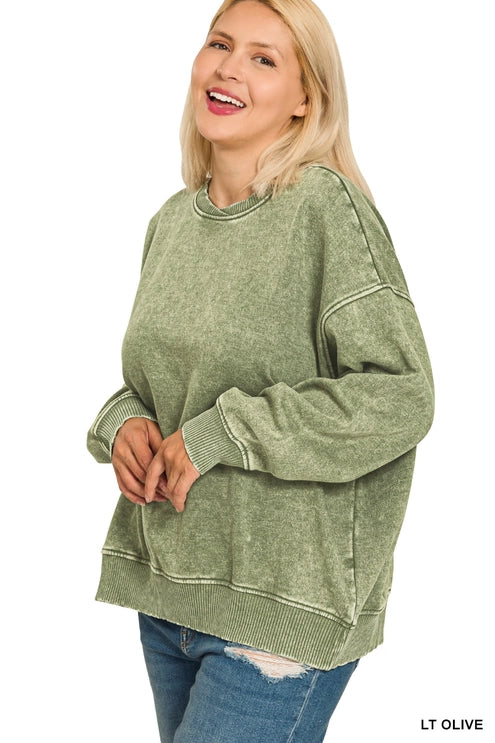 Plus Acid Wash Oversized Fleece Pullover