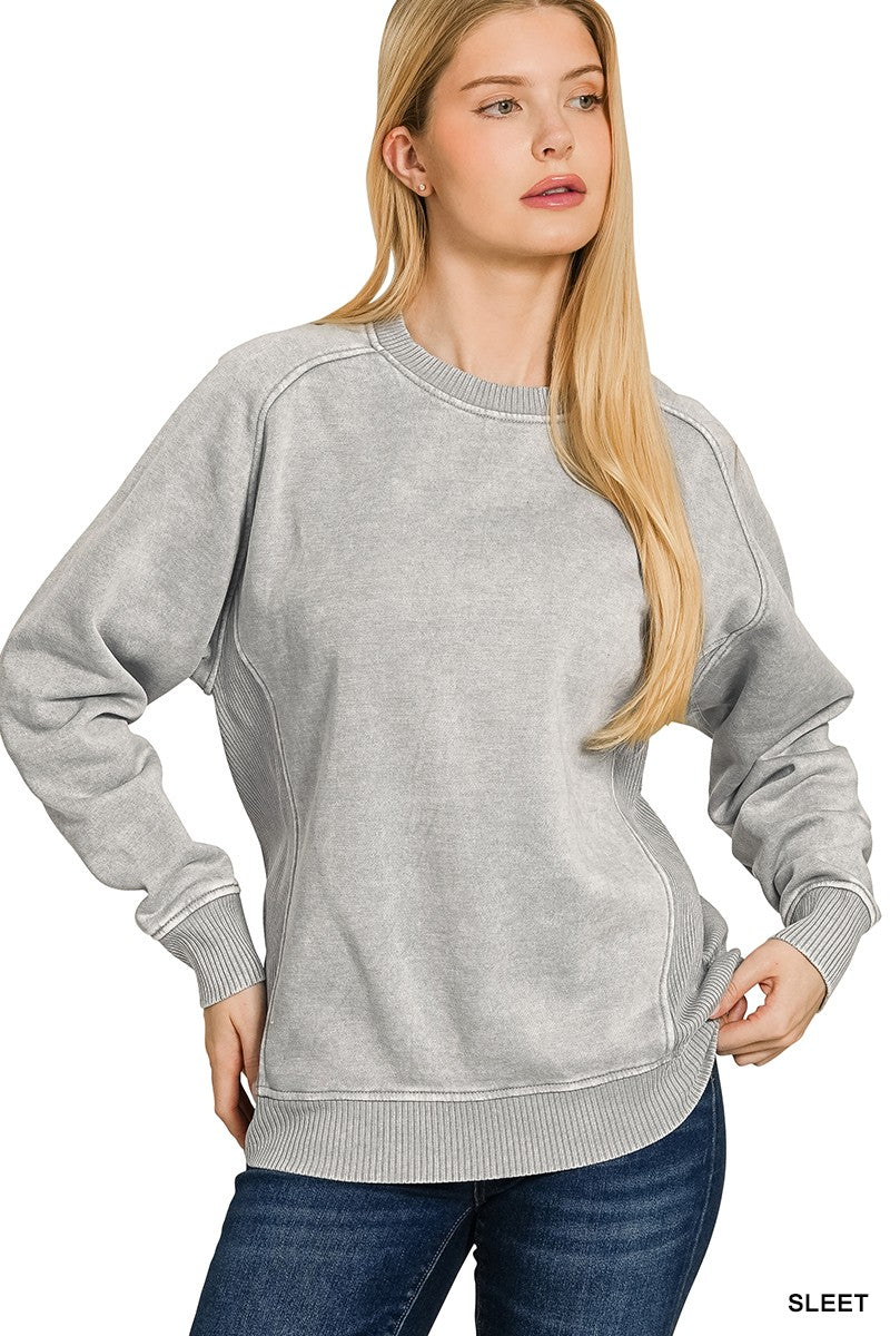 Acid washed fleece sweatshirts side rib