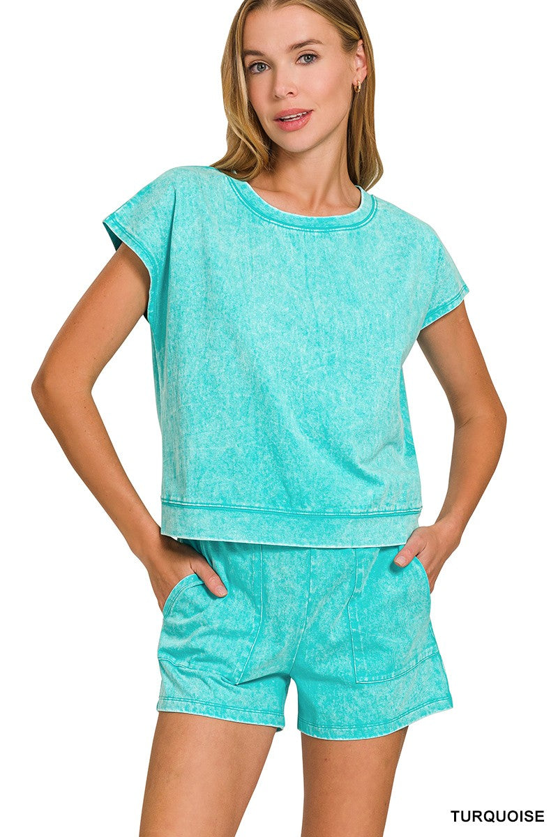 Washed Sleeveless Top & Shorts Set