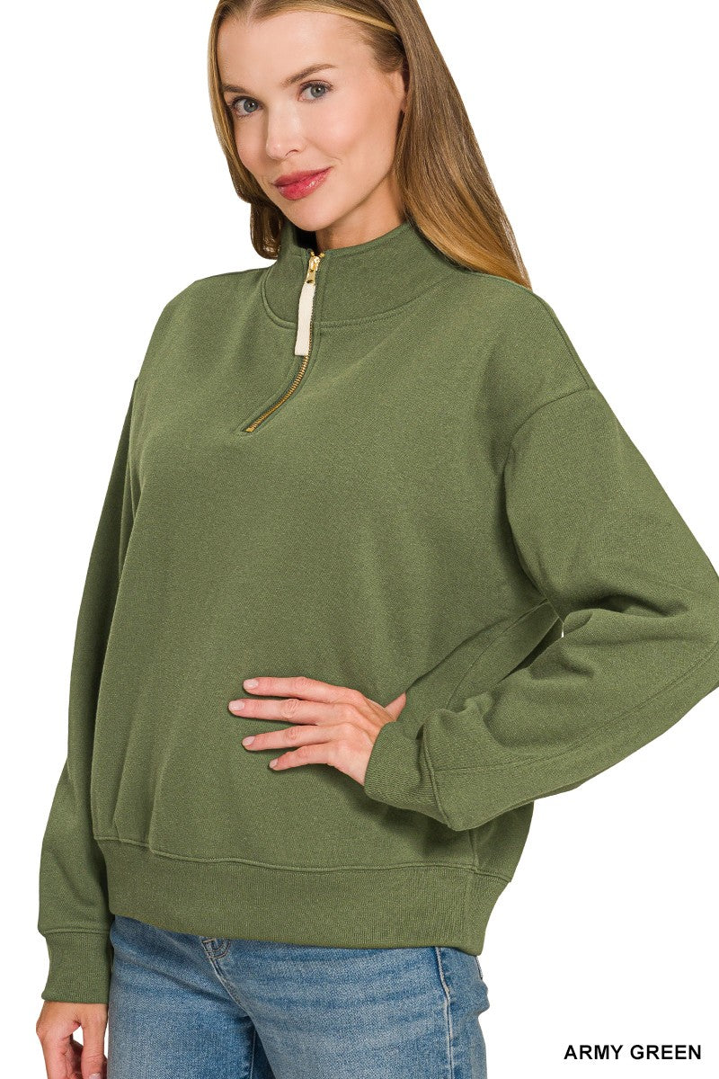 Zenana Fleece Half Zip Sweatshirt