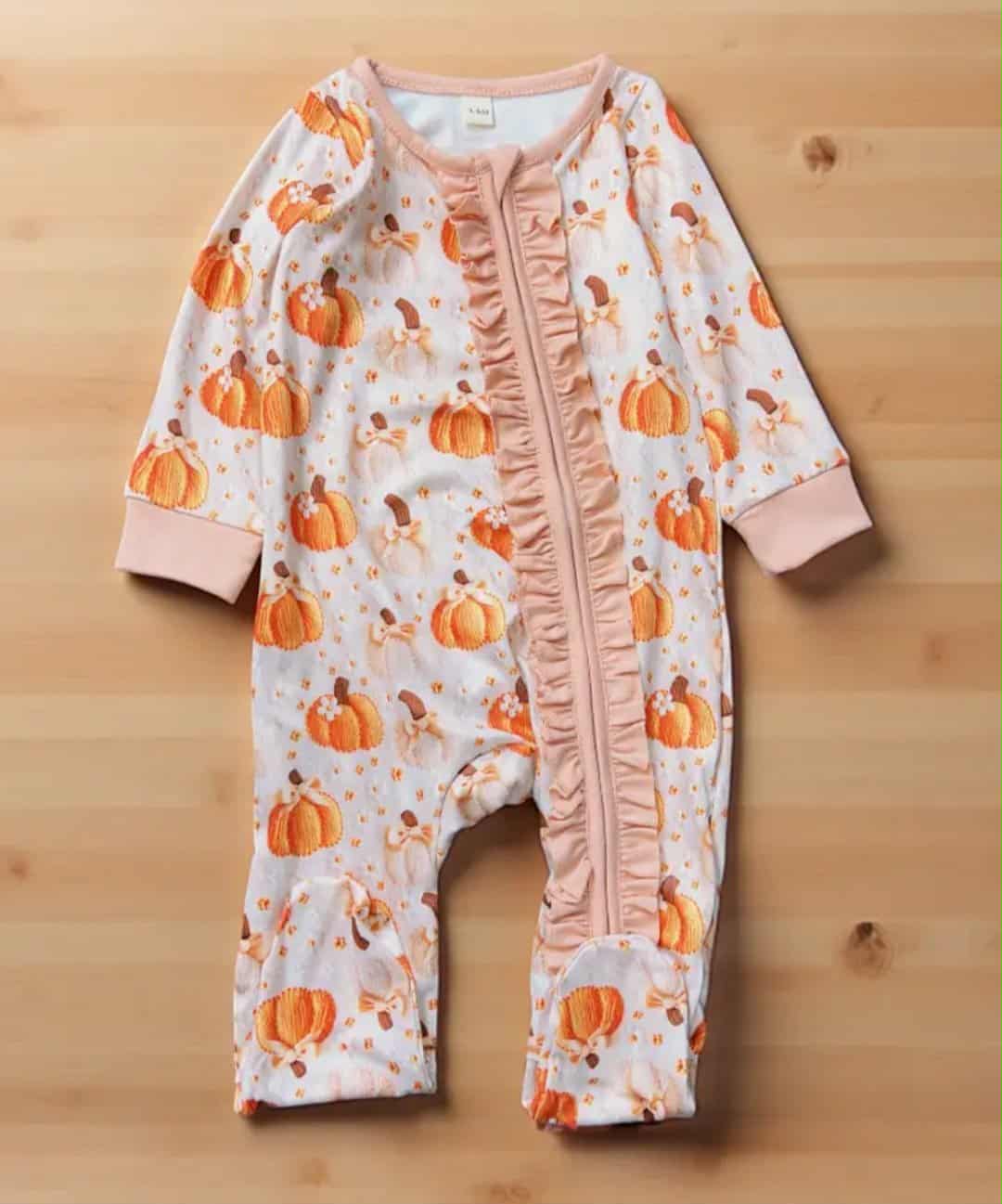 Ruffle Hem Pumpkin Baby Romper