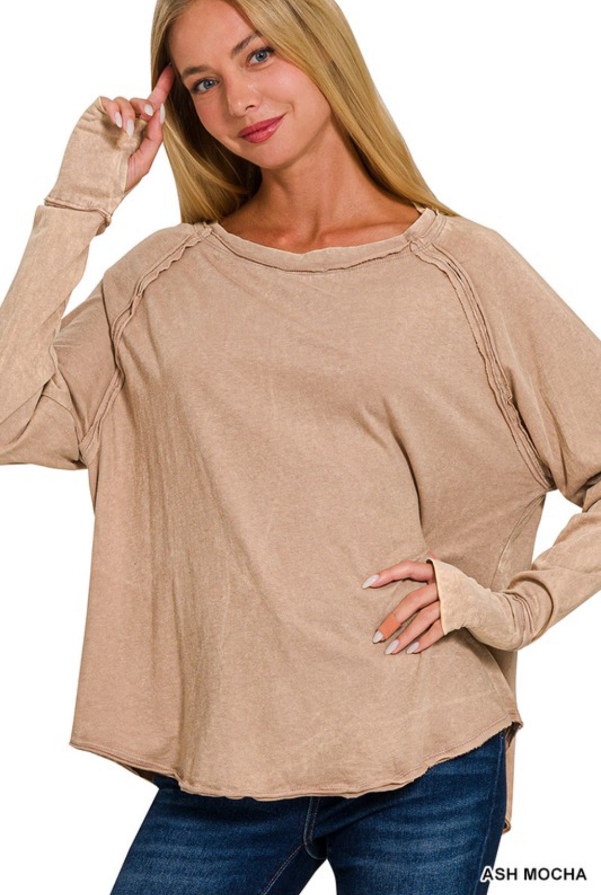 Washed Thumb Hole Long Sleeve Top