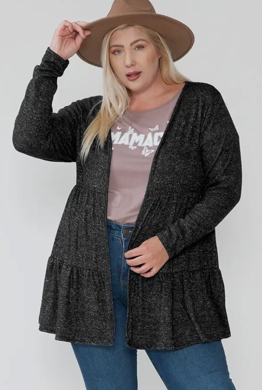 Plus Thin Ruffled Long Sleeve Basic Cardigan