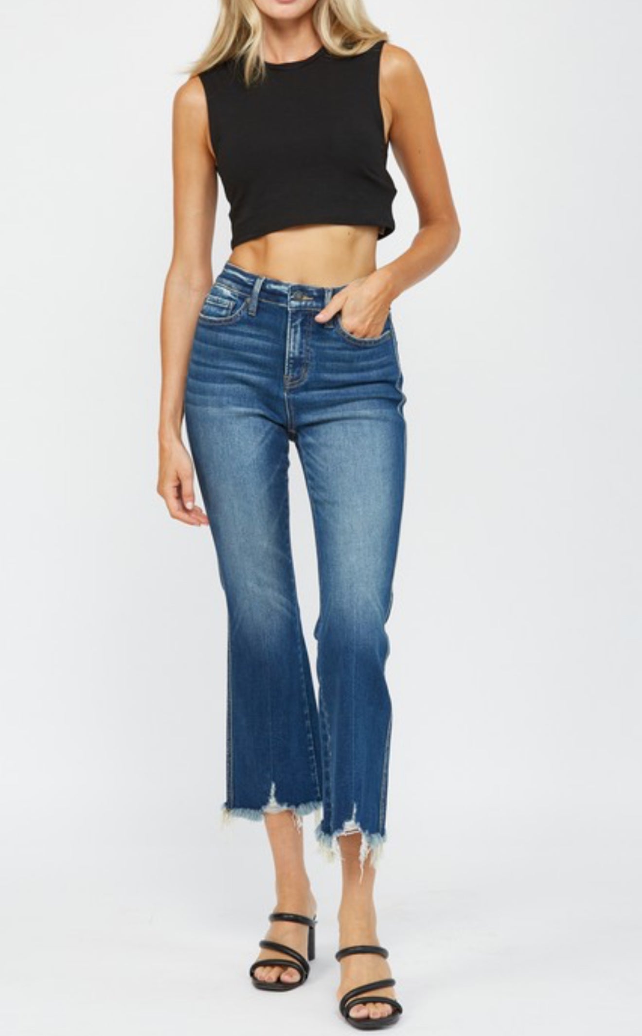 Mica Crop Flare W/ Uneven Hem Jeans