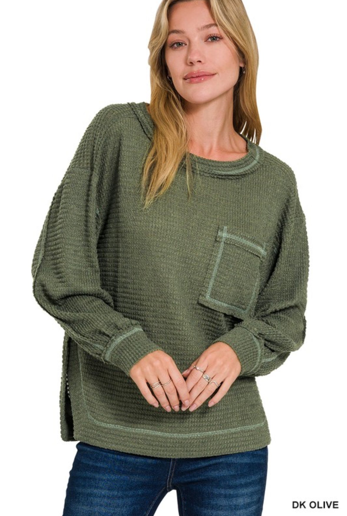 Hi-Low Exposed Seam Long Sleeve Top