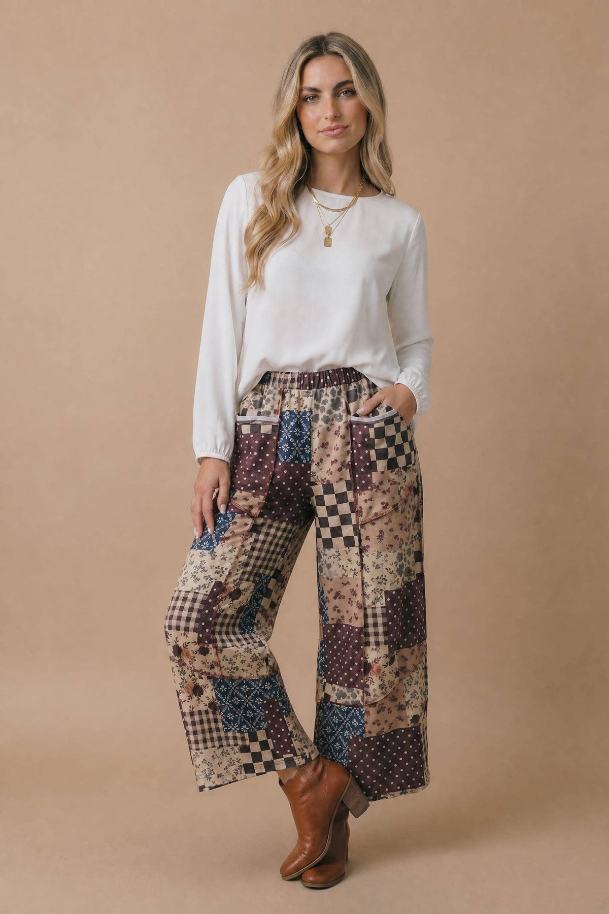 Plus Patchwork Floral French Terry Pants