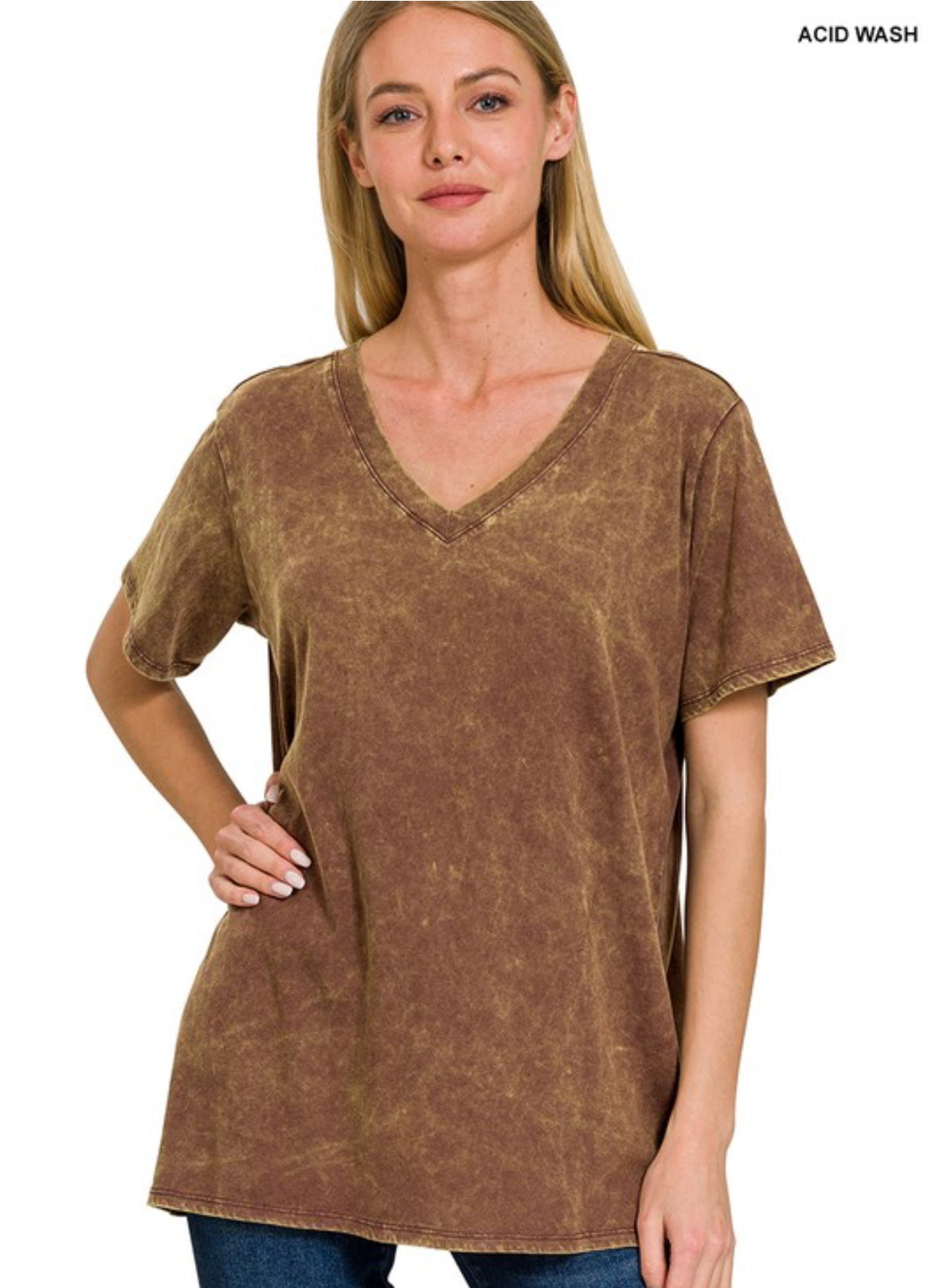 Washed Short Sleeve V-Neck Top