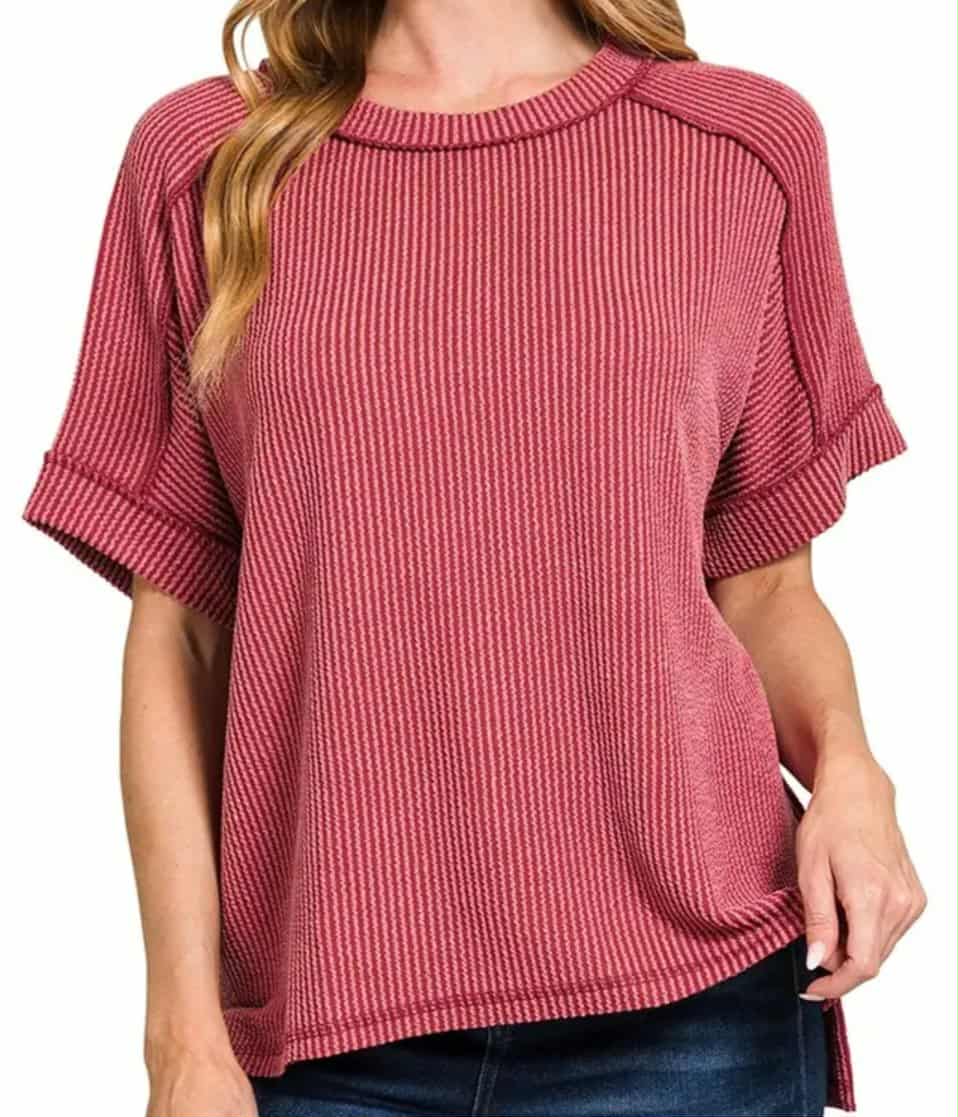 Plus Corded Rib Short Sleeve Top
