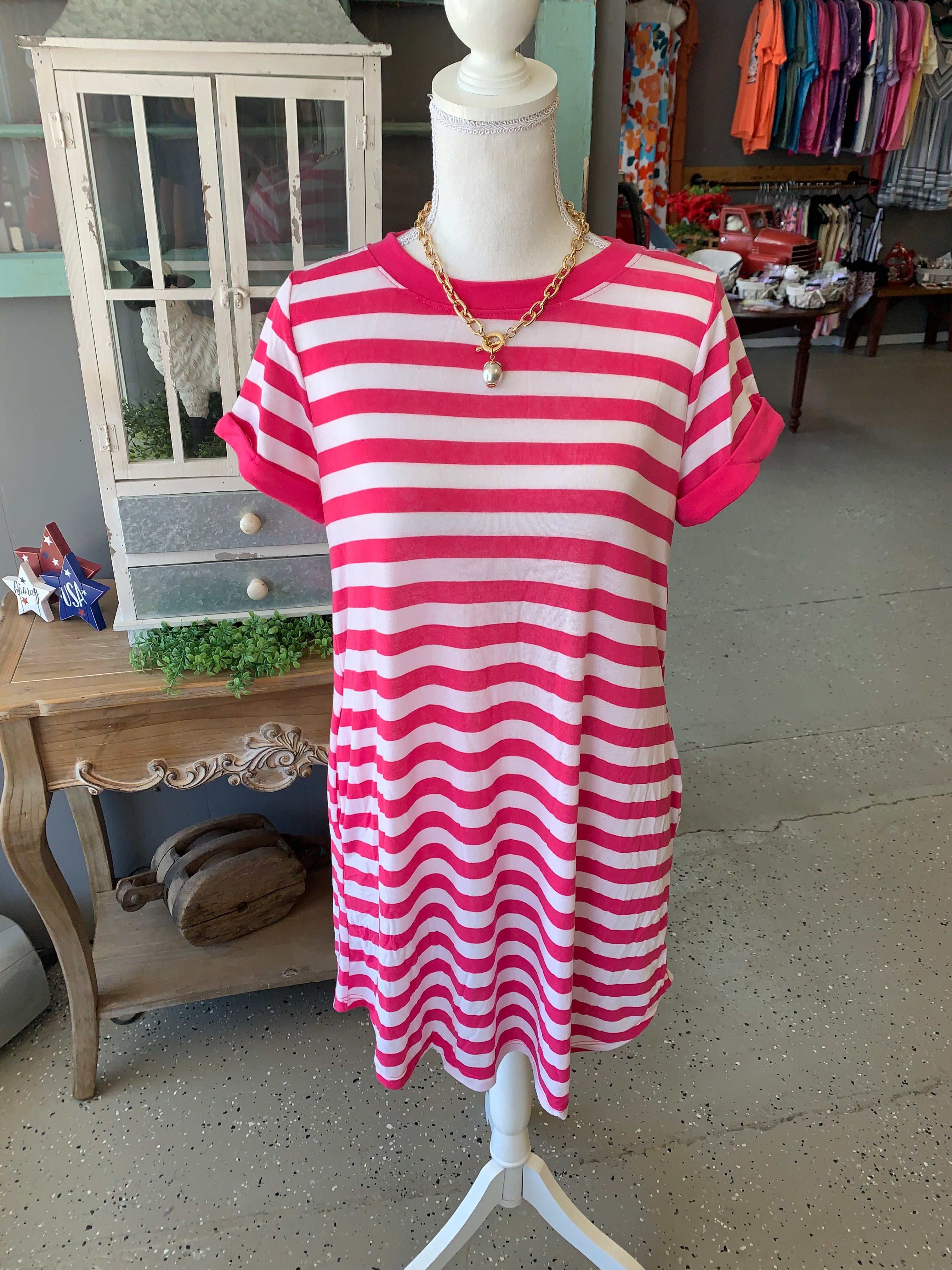 Striped Back Botton Dress