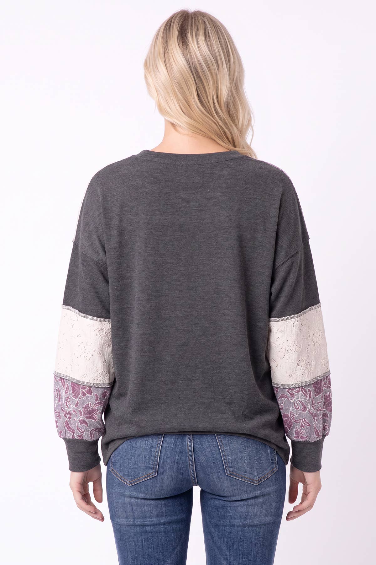 Patchwork Paisley& Lace Contrast Long Sleeve Top