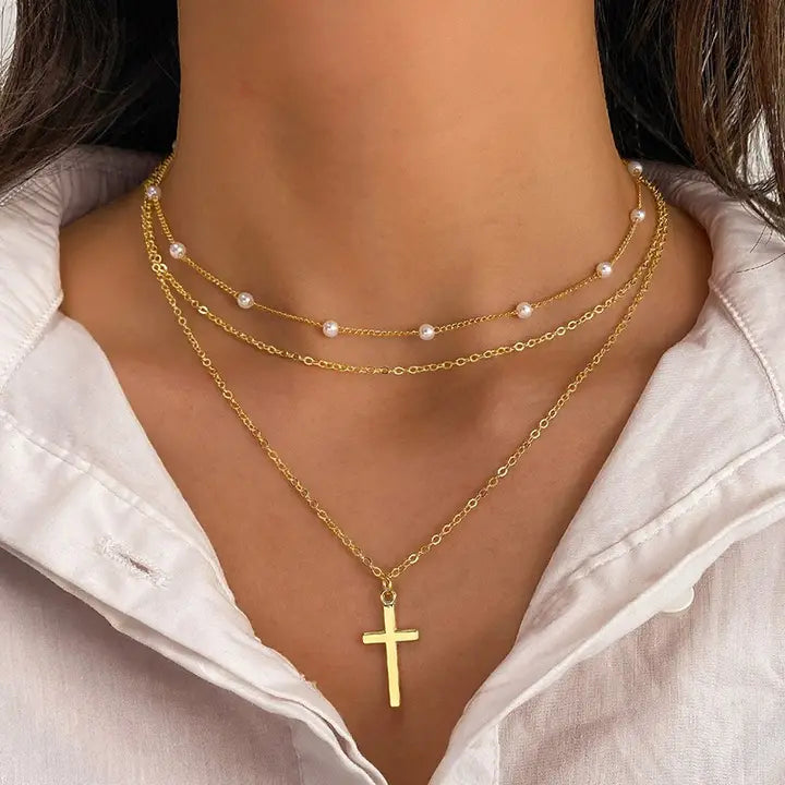 18K STAINLESS STEEL TARNISH FREE CROSS NECKLACE